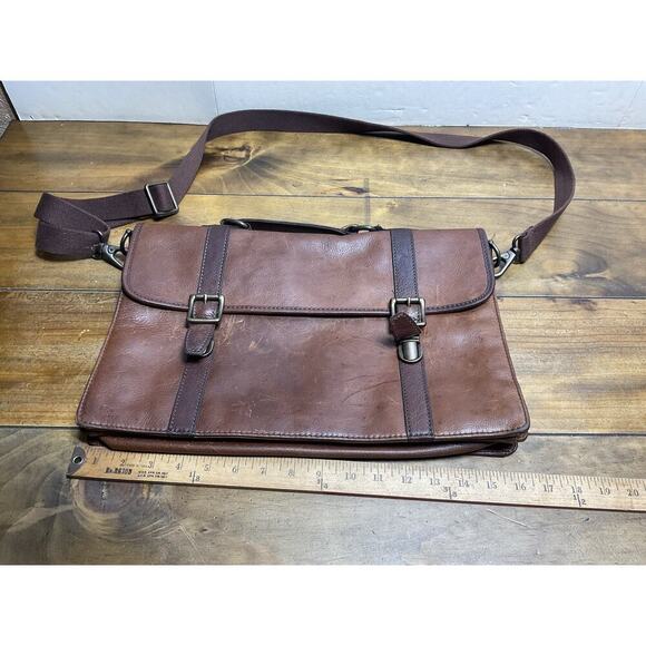Vintage Fossil Leather Messenger Briefcase Brown Bag - Picture 14 of 15